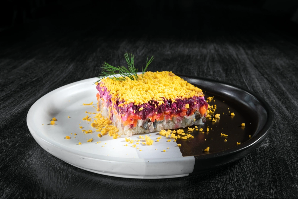 Traditional Russian Beetroot and Fish Salad